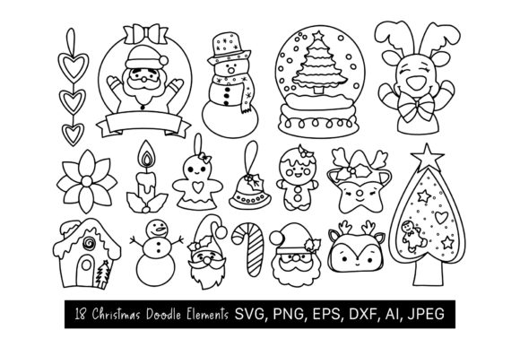 18 Christmas Doodle Clipart, SVG: Festive Graphics for Local Brands