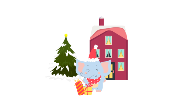 Christmas Illustration Animal Elephant: A Festive Graphic for Local Brands