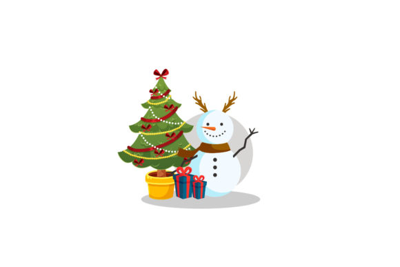 Christmas Snowman and Tree Illustration: A Festive Graphic