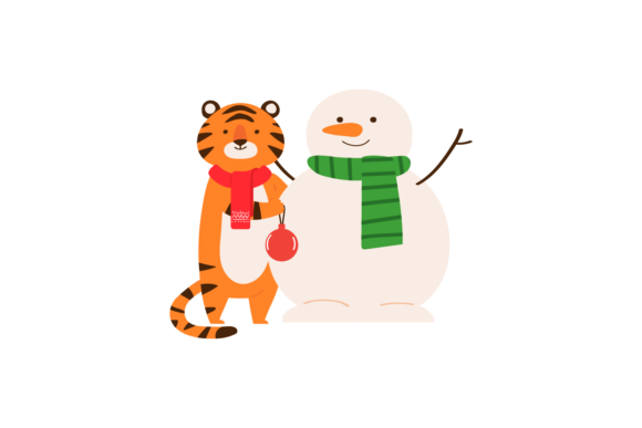 Christmas Tiger Snowman Decoration: Festive Graphics & Illustrations