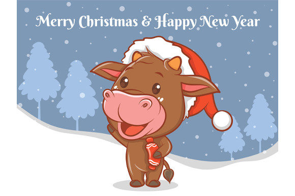 Cute Cow with Christmas Greeting Banner: A Charming Graphics Asset