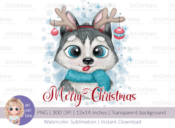 Merry Christmas Cute Husky: A Charming Illustration for Holiday Graphics