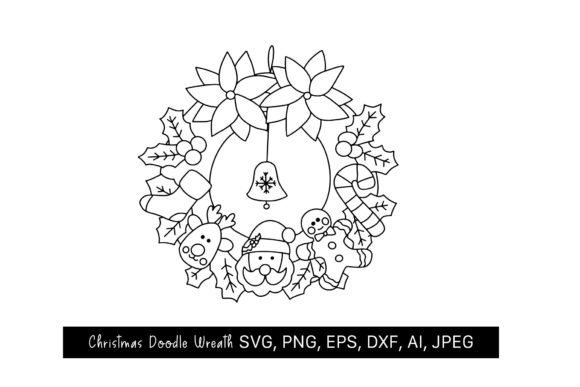 Santa Christmas Doodle Wreath, SVG: A Festive Graphics Asset