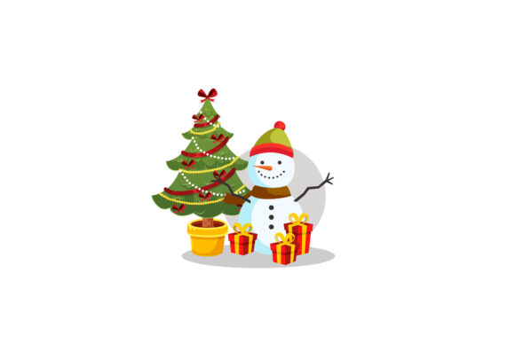 Tree and Snowman Christmas Illustration: A Versatile Graphic for Seasonal Projects
